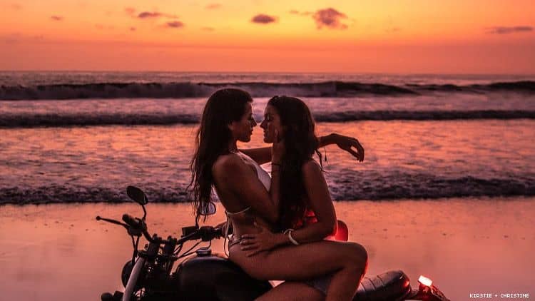 Kirstie and Christine | Sexy LGBTQ Couple on Motorbike on the beach at sunset