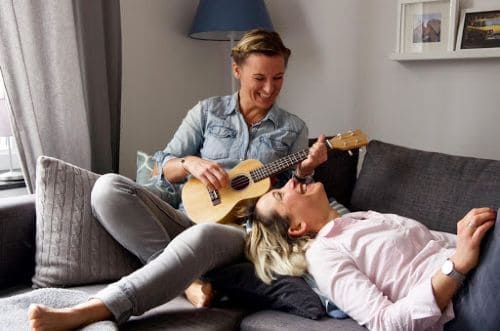 Lena and Aga | Playing Ukulele on the Sofa