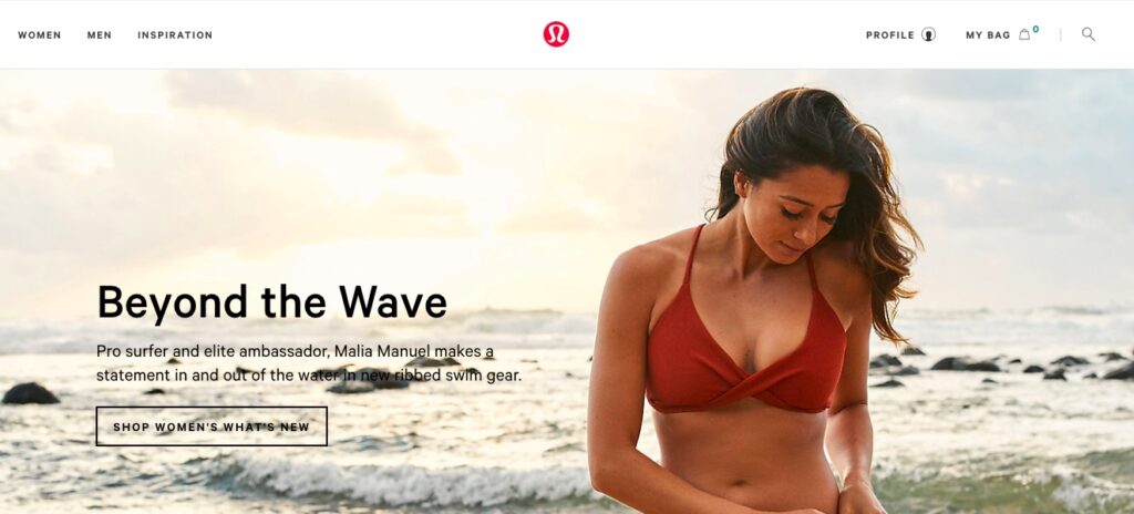 Lululemon website | Woman in red bikini top on the beach