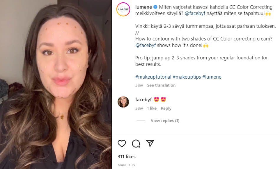 Lumene partners with micro-influencer on Instagram to promote their products
