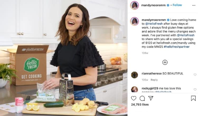 Mandy Moore IG collaboration post with Hello Fresh