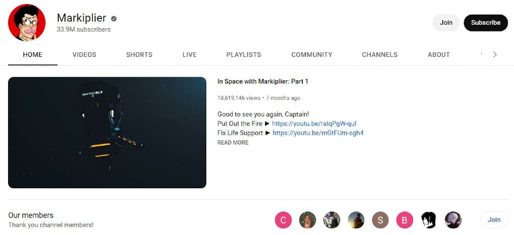 Markiplier YouTube | Member and subscriber options for the community