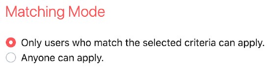 Match mode - select who can apply to Afluencer collab