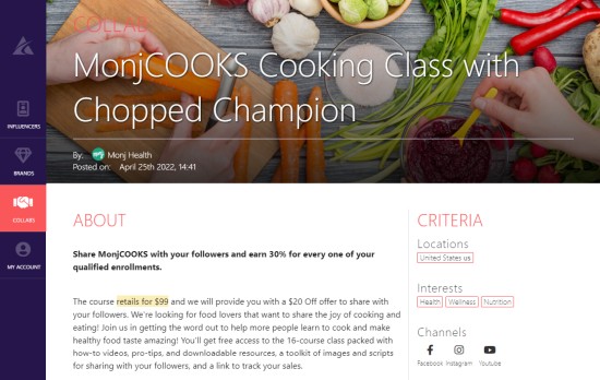 MonjCooks - cooking class | Collabs on Afluencer