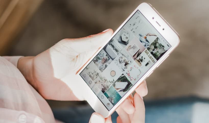 Social media shopper searching for products on phone