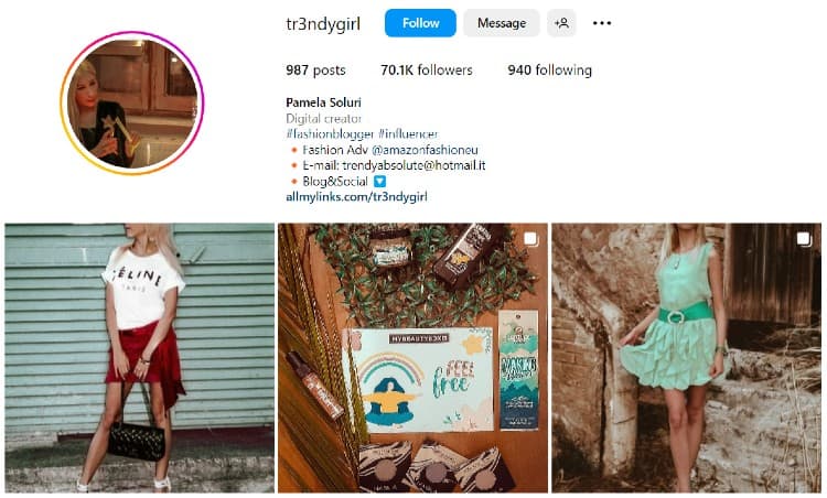 Pamela Soluri | Tr3ndygirl IG bio and posts | How to become a micro-influencer