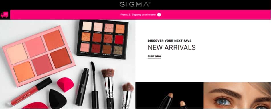 Sigma Beauty website new arrivals landing page