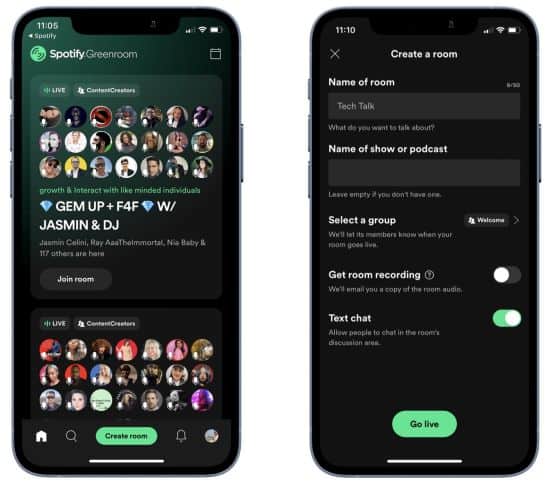 Spotify Greenroom | Create a room | Social media platforms that pay | Afluencer