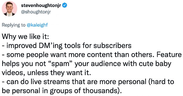 Steven Houghton Jr Tweet response to IG subscribers tool