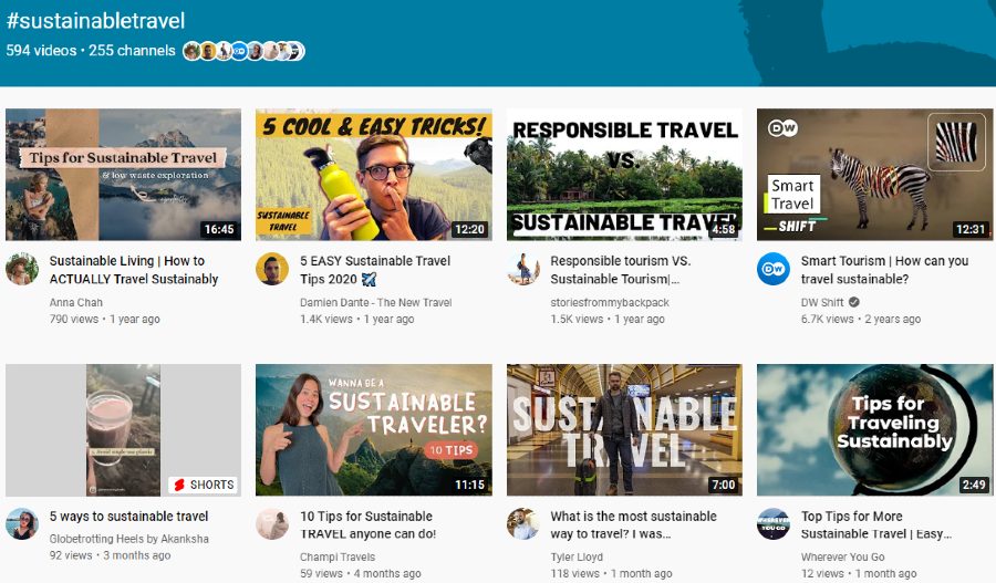 Sustainable travel hashtag search YouTube