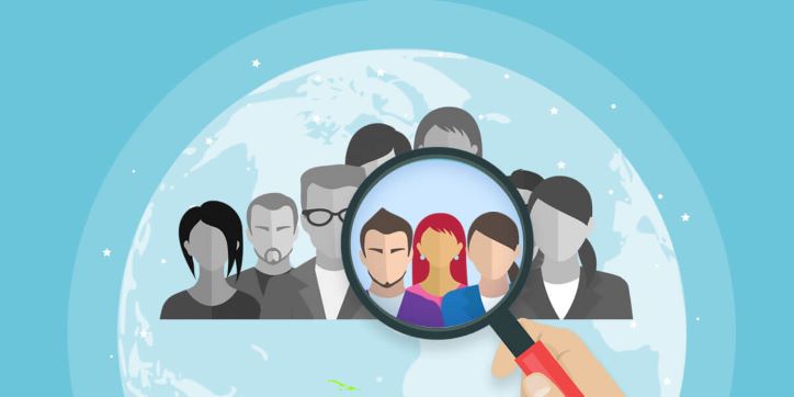 Illustration with magnifying glass search for target audience