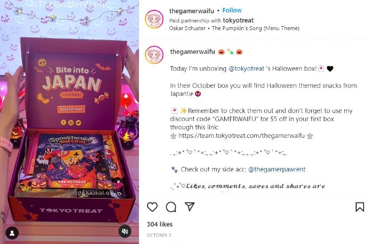 Luna of gamerwaifu paid partnership with TokyoTreat on Instagram  | Collaborate with influencers and creators