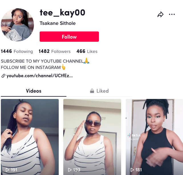 Tsakane Sithole TikTok profile and video highlights