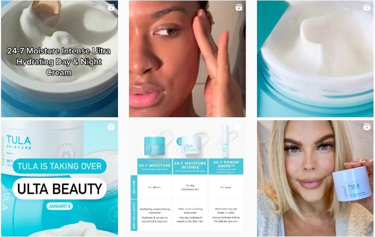 Tula partners with influencers on IG to promote skincare products