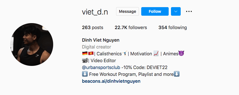 Dinh Viet Nguyen IG profile | Health influencers