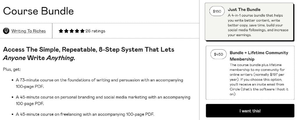 Writing to riches course bundle on Gumroad | Creator economy