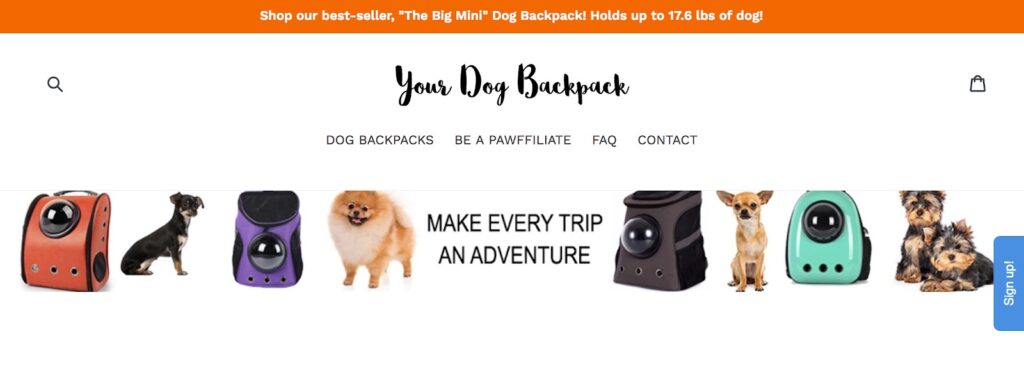 Your Dog Backpack website | Brands on Afluencer
